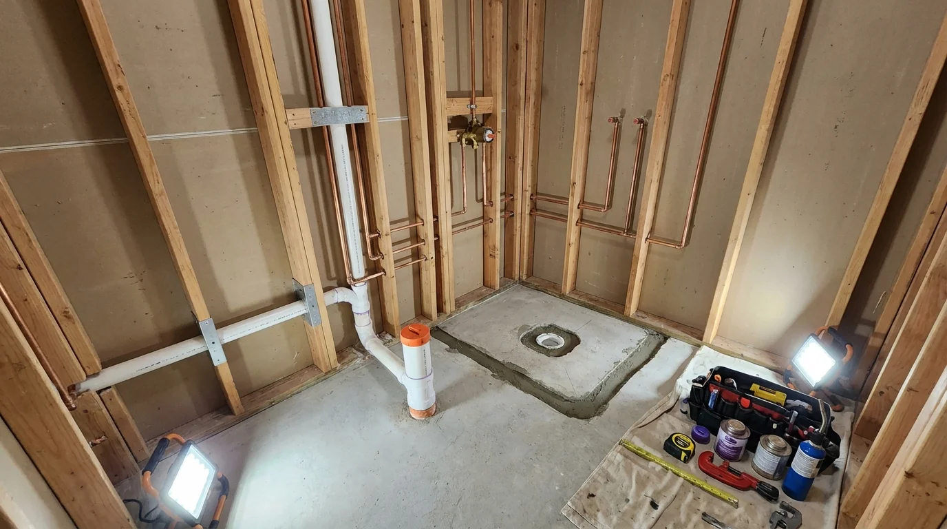 Bathroom rough-in plumbing during remodel by Johns Plumbing LLC in Bullhead City