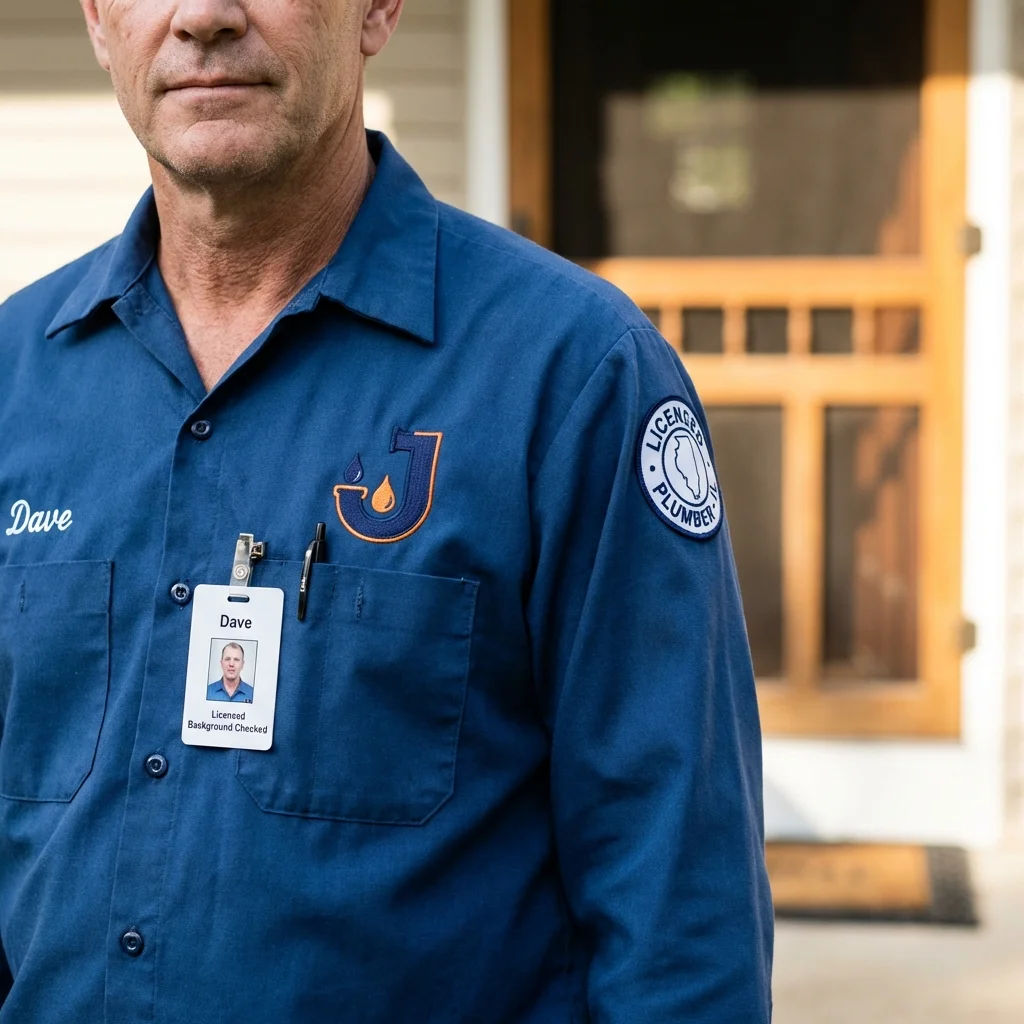 Licensed plumber showing ID badge in Bullhead City, AZ