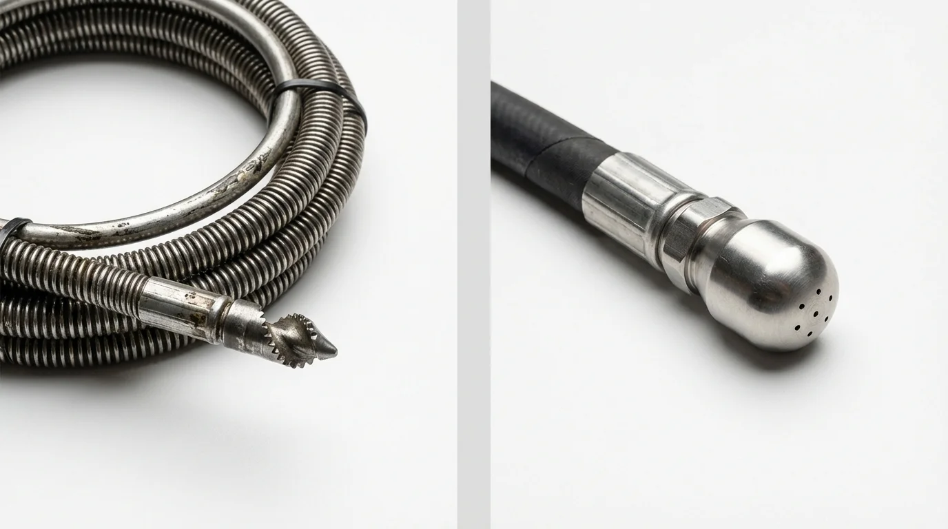 Drain snake cable and hydro jetting nozzle used for drain cleaning in Bullhead City, AZ