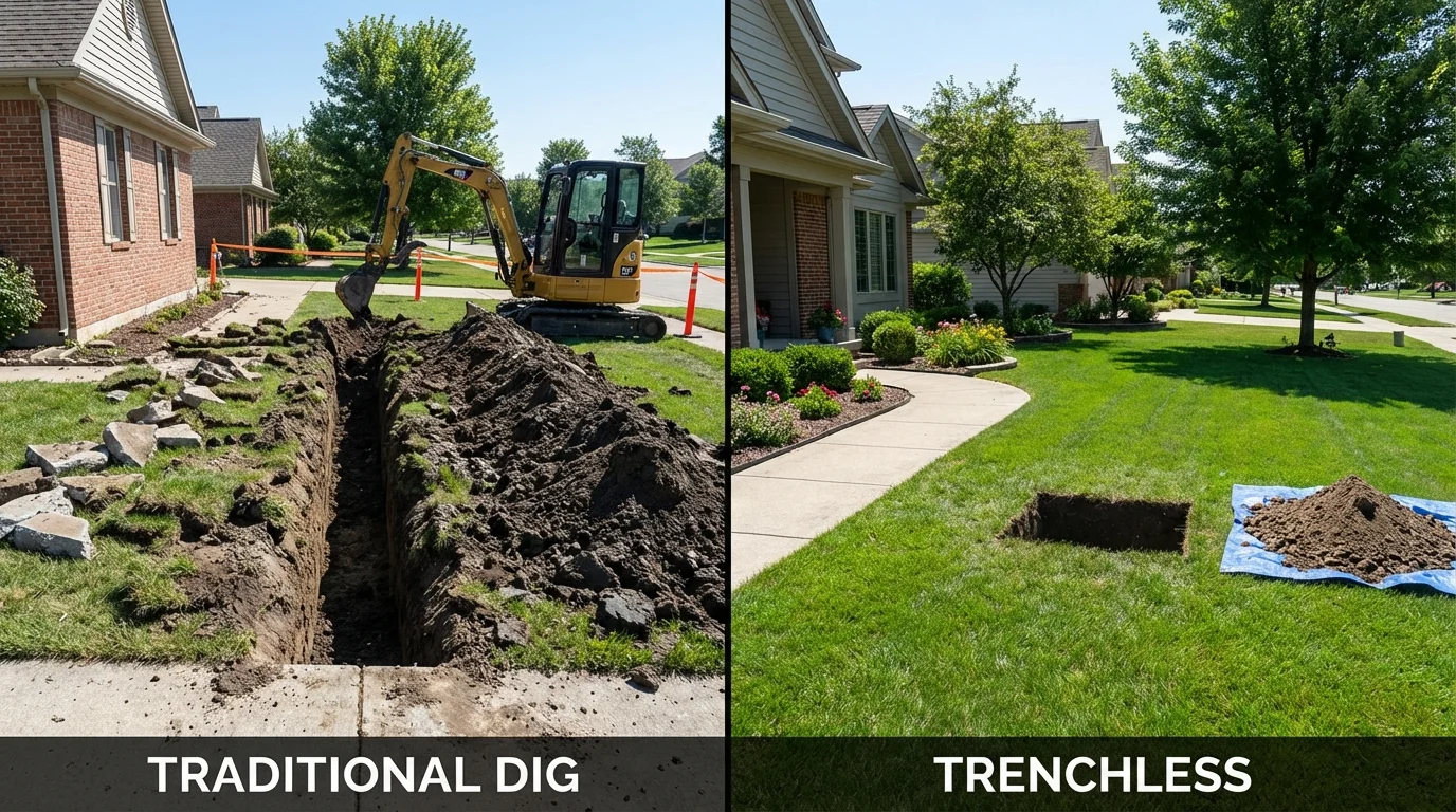 Trenchless sewer repair with minimal yard damage versus traditional excavation in Bullhead City, AZ